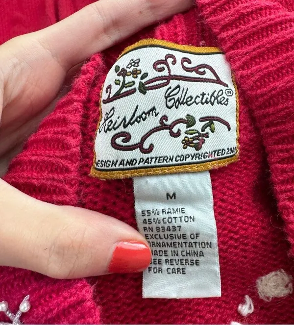Heirloom Collectibles Snowman Snowflake Ugly Christmas Sweater Cardigan Red - Image 5