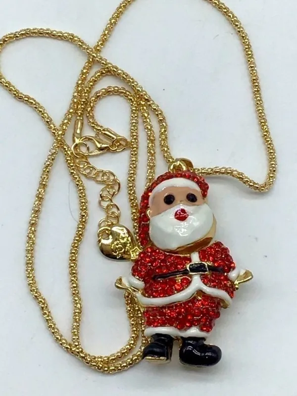 Red Crystal Santa Claus Christmas Necklace - Image 6