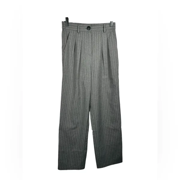 Primark Gray Pinstripe Pleated Wide Leg Trousers Dress Pants Size 2 - Image 2