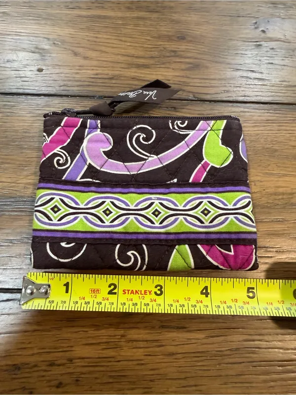 Vera Bradley Quilted Small Zip Coin Pouch in Purple, Green & Brown - Image 5