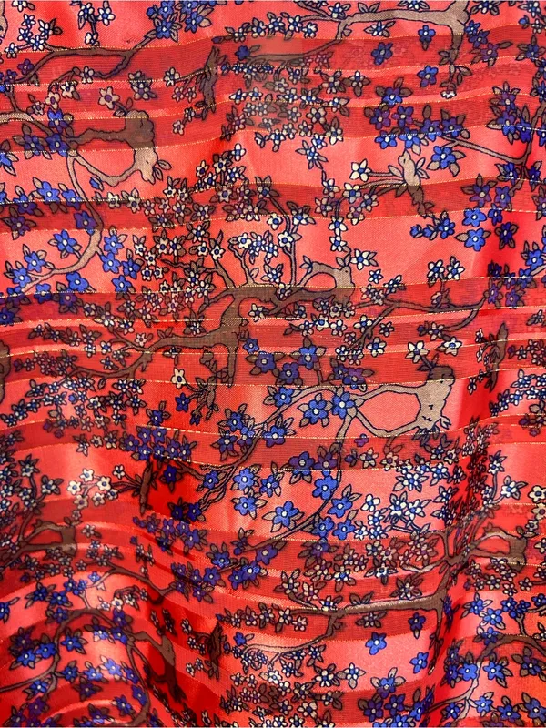 Free People Pink/Blue Metallic Smocked Floral Dolman Sleeve Peplum Top Large - Image 7