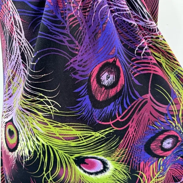 Peacock Feather Shift Dress with Embellished Neckline Sleeveless Size Medium - Image 11