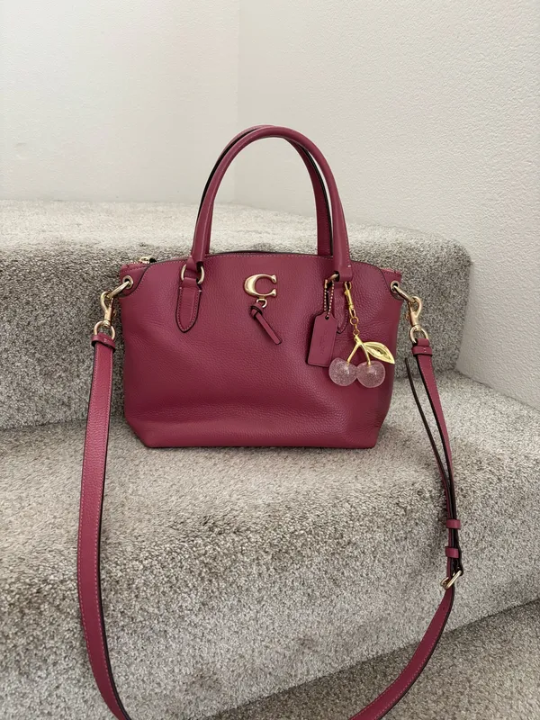 Coach Pink Remi Satchel Pebbled Leather Crossbody Shoulder Bag - Image 2