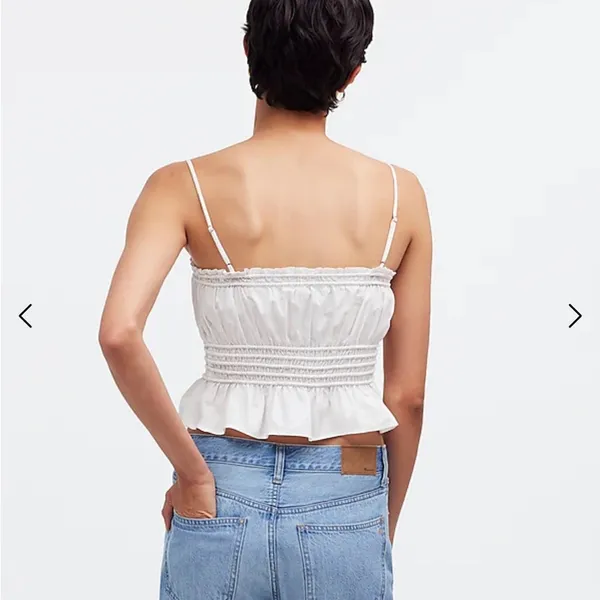 Madewell Smocked Button-Front Top in Poplin in Eyelet White Size Small NWT - Image 3