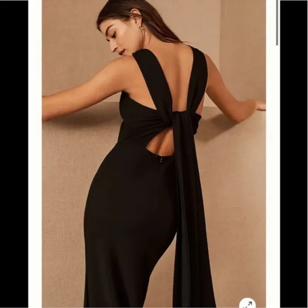 BHLDN Anthropologie London‎ Crepe Tie-Back Maxi Dress, Size 12 Large, Black NWT - Image 4