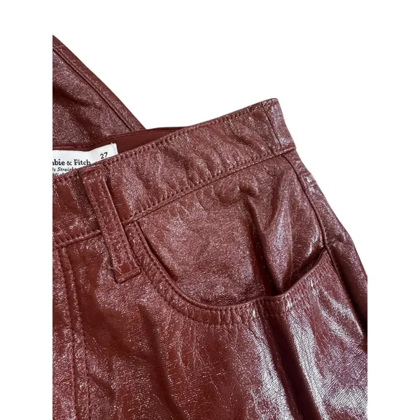 Abercrombie 90s Straight Vegan Leather Pants Womens 4 Red Brown Ultra High Rise - Image 8