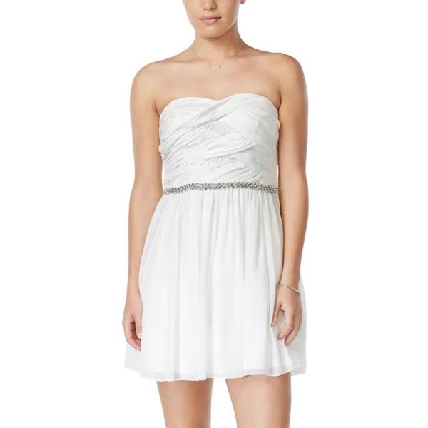 City Studios Juniors Embellished Pleated-Bodice Party Dress White 9 - Image 8
