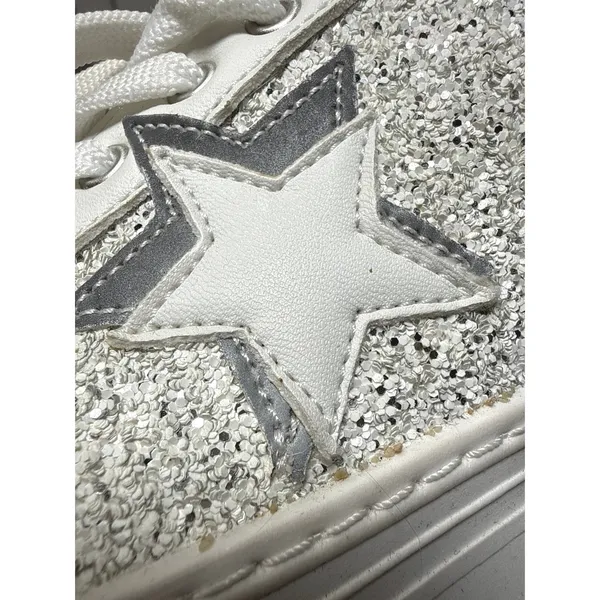 Steve Madden Womens White 2 Star Glitter Low Top Platform Sneakers Shoes Size 41 - Image 5