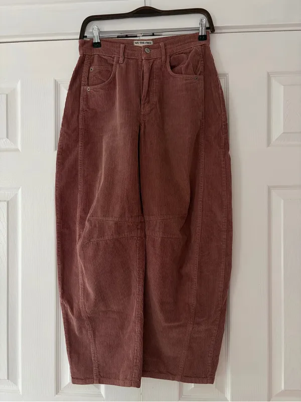We The Free Free People Good Luck Barrel Corduroy‎ Pants Pink 24 Wide Leg EUC - Image 10
