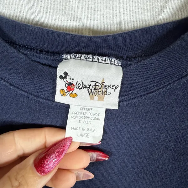 Walt Disney Crewneck Heavyweight Sweatshirt L Navy Blue Embroidered USA Vtg - Image 2
