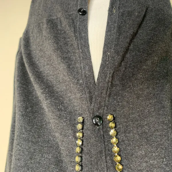 LOFT Gray Cardigan Rhinestone Trim Sz Medium - Image 11
