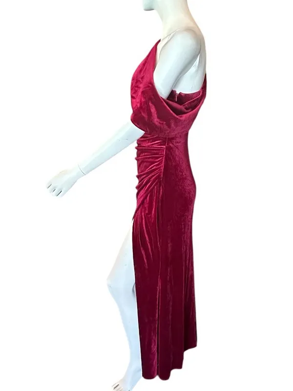 Monvelli Velvet One Shoulder Evening Gown Red Size 10 NWT - Image 2