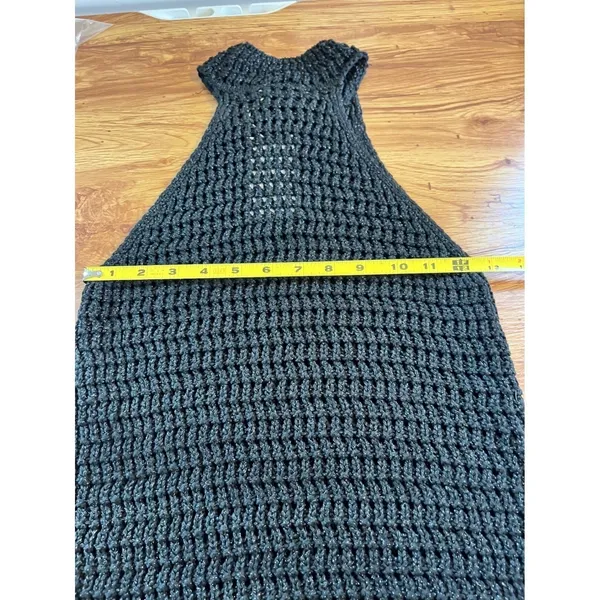 Mango Black Metallic Knit Halter Mini Dress XS Open Crochet Shimmer - Image 8