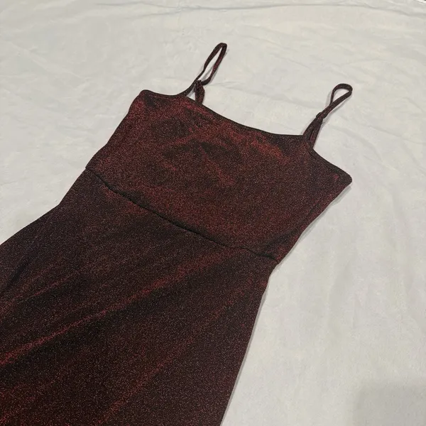 NWT Shein Burgundy Glitter Maxi Dress NWT- Split Thigh Bodycon Prom Gown Sz XS - Image 4