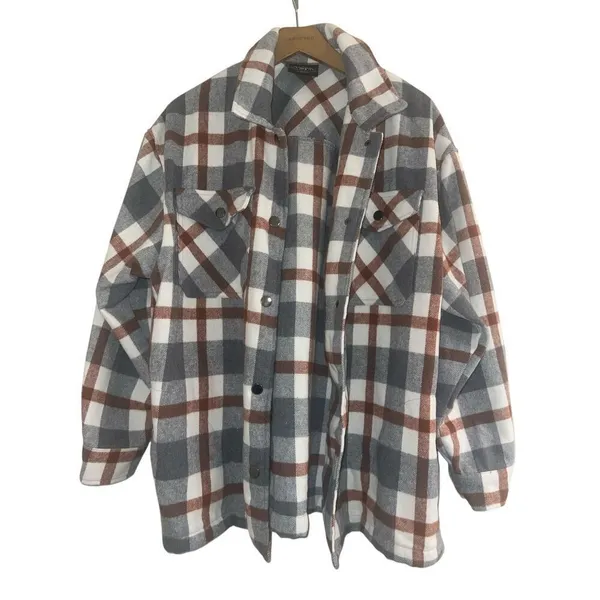 ✨HFX Shirt Sz Medium Jacket Relaxed Fit Drop Shoulder Pockets Gray/Brown✨ - Image 6