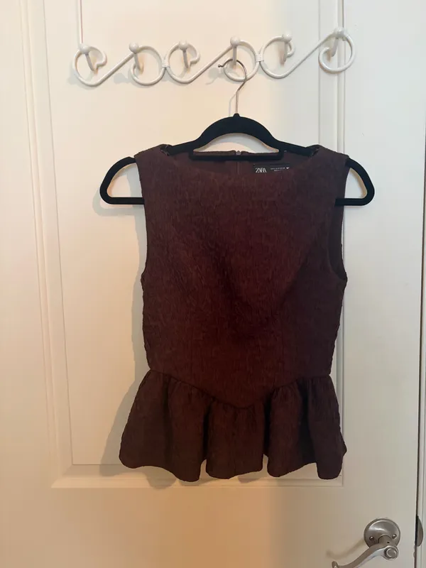 burgundy/brown peplum Zara top - Image 2