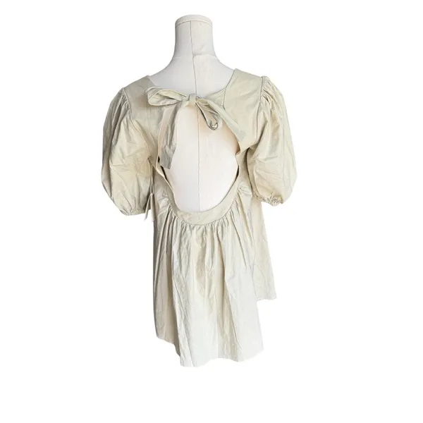 Tularosa - NWT Sydney Mini Sandstone Linen Blend Puff Sleeve Open Back Tie Sz M - Image 5