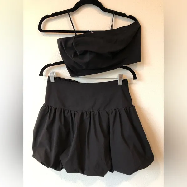 Free People Black Lula Bubble Skirt & Tube Top Set Size M - Image 2