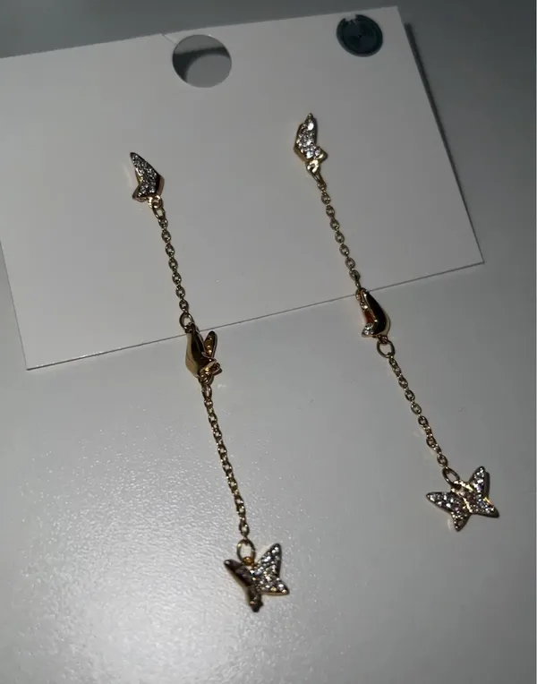 Butterfly Dangle Rhinestone Earrings Gold - Image 4