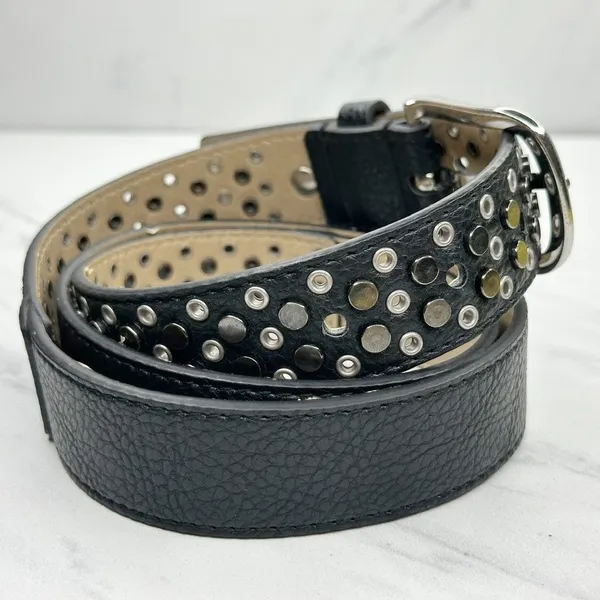 Studded Black Faux Leather Grommet Belt Womens Size Large (L) ✨ - Image 5