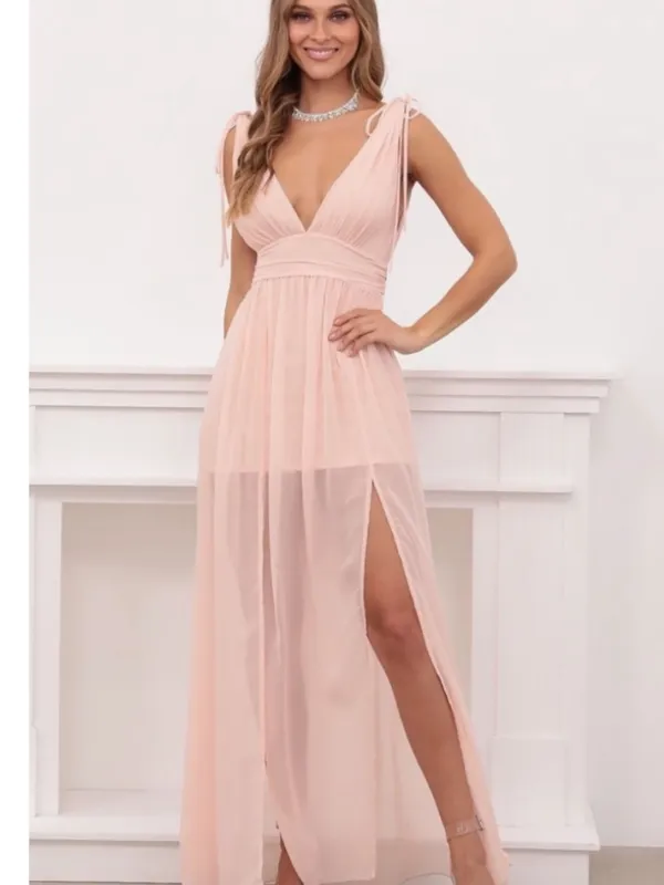 Lucy in the Sky Chiffon Slit Maxi Dress in Rose Blush- NEW Without Tag - Size S. - Image 3