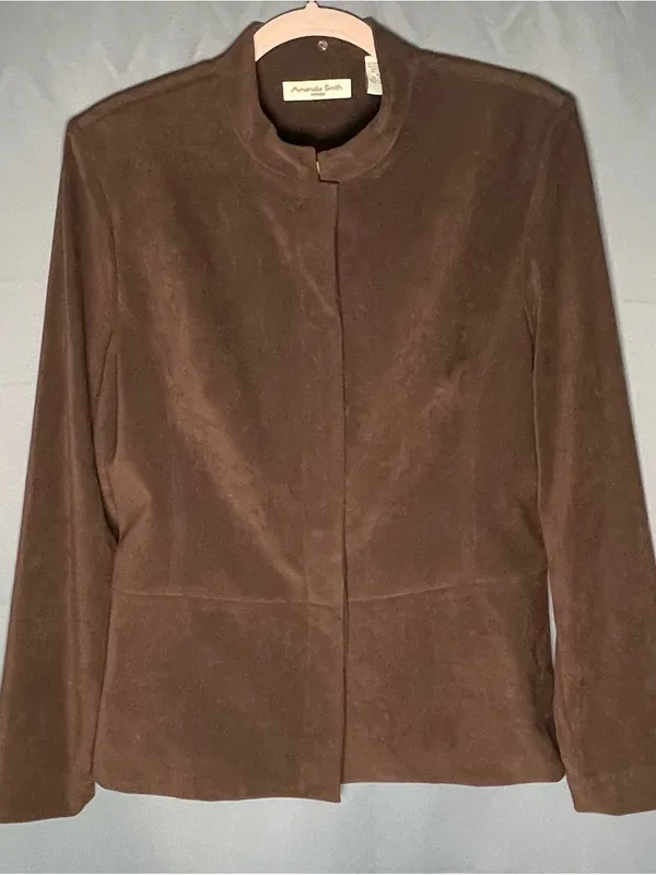 VTG 90s Amanda Smith Faux Suede Minimalist Jacket Brown Size 8 ~ Excellent - Image 6