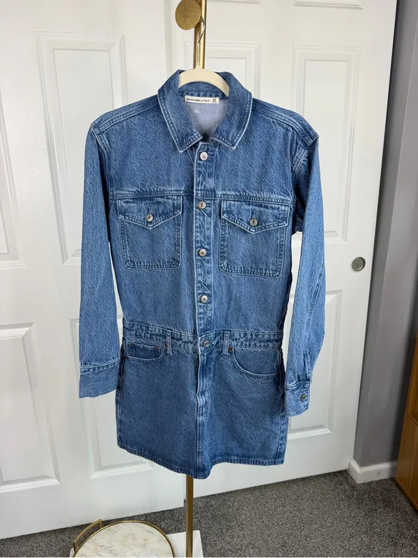 Abercrombie & Fitch XS Denim Mini Shirt Dress Cotton Lyocell Button Front - Image 2