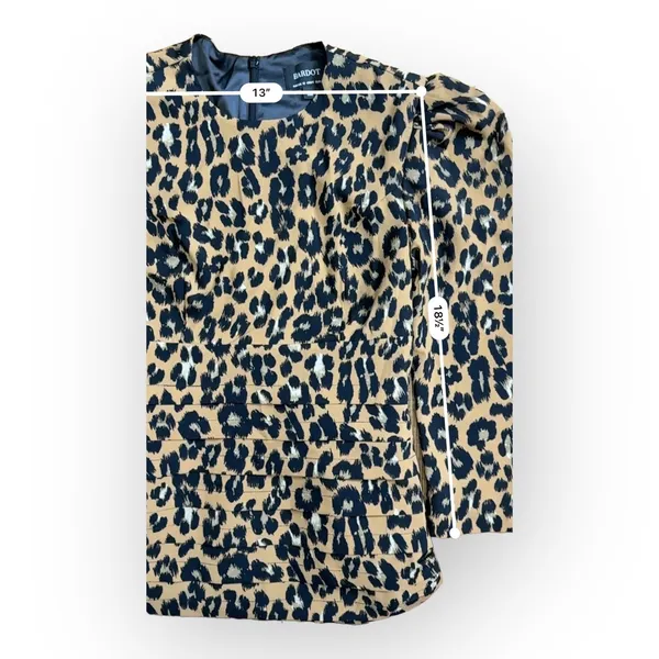Bardot Ada Leopard Mini Dress Fitted Pleated Ruffled‎ Size S - Image 7