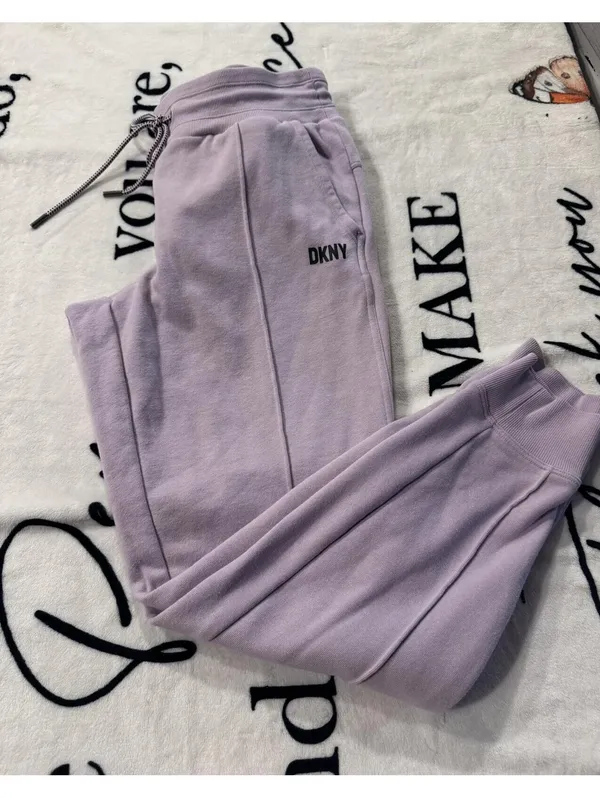 DKNY Ladies Plush Cotton Warm Cozy Fleece Draw String Jogger Lavender S - Image 4