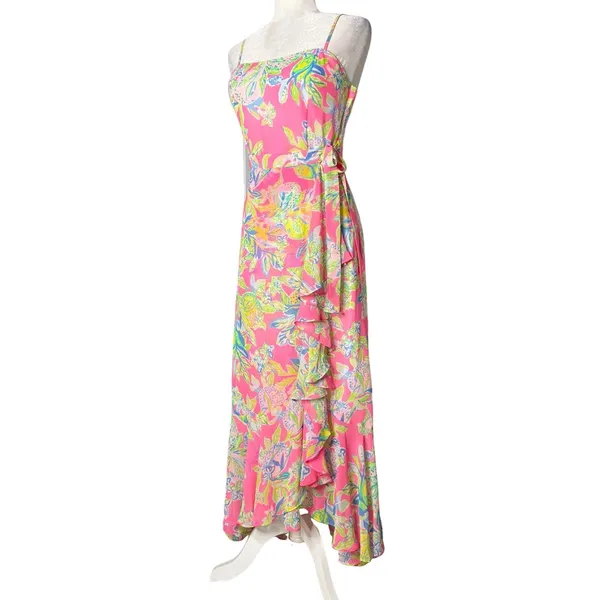 NWOT Lilly Pulitzer 4 Anni Maxi Wrap Long Dress Squeeze The Day Pink Fit & Flare - Image 4