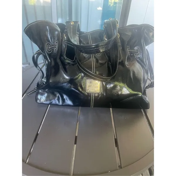 Dooney & Bourke Medium Chiara Patent Leather Drawstring Satchel Bag Black - Image 9