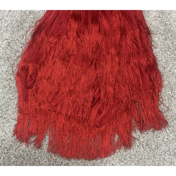 Sexy Red Flapper Fringe Halter Romper 1920s Gatsby Tiered Charleston Cocktail S - Image 4
