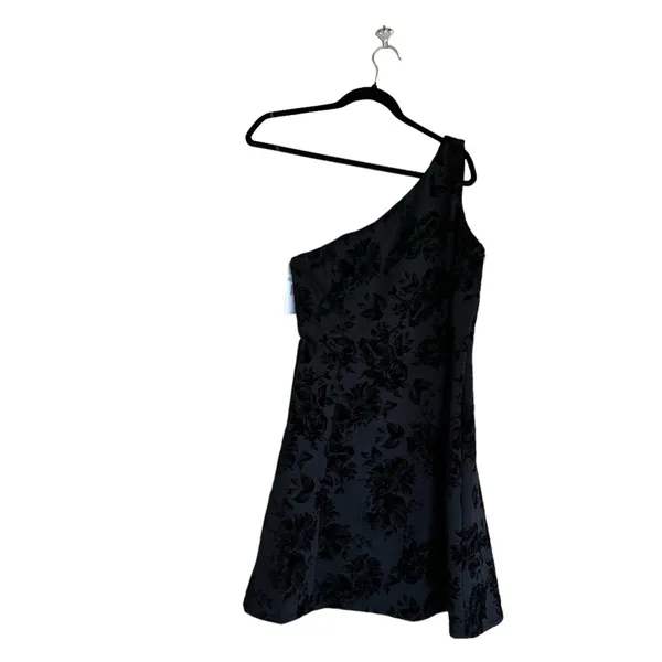 NWT PROSECCO Floral Velvet One Shoulder Black A Line Dress SZ-8 - Image 6
