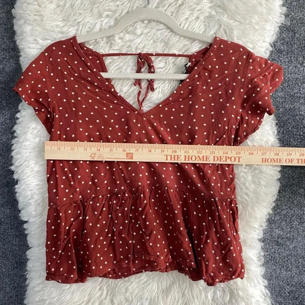 Abercrombie & Fitch Rustic Orange Polka Dot Peplum Blouse Open Back - Image 6