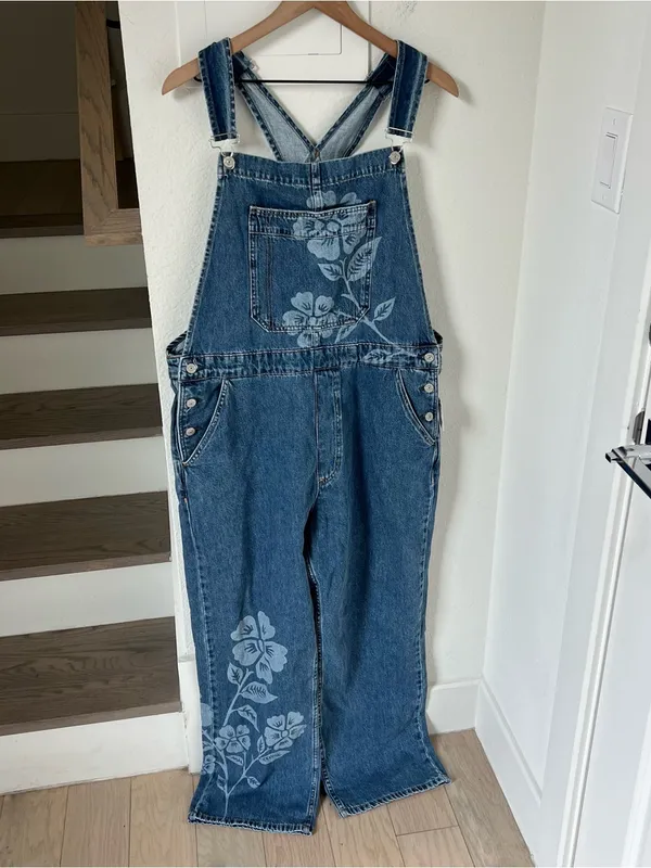 Free People We The Free Ziggy Printed Overalls in Ocean Blue Combo NWT - Image 3