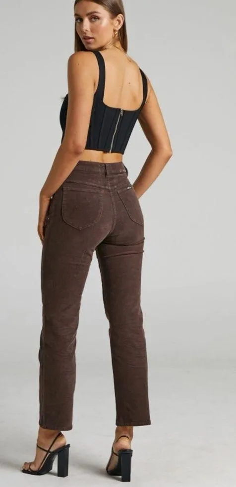 Rolla’s Women’s Original High Rise Straight Leg Corduroy Pants in Dark Brown 26 - Image 2