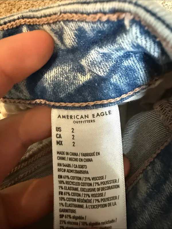 American Eagle Light Wash Distressed Hi Rise Shortie Denim Shorts Size 2 - Image 3