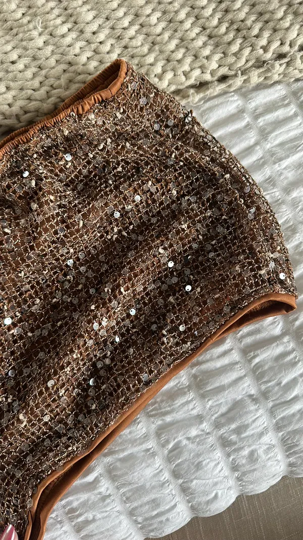 SheIn Brown Sequin Micro Short - Image 2