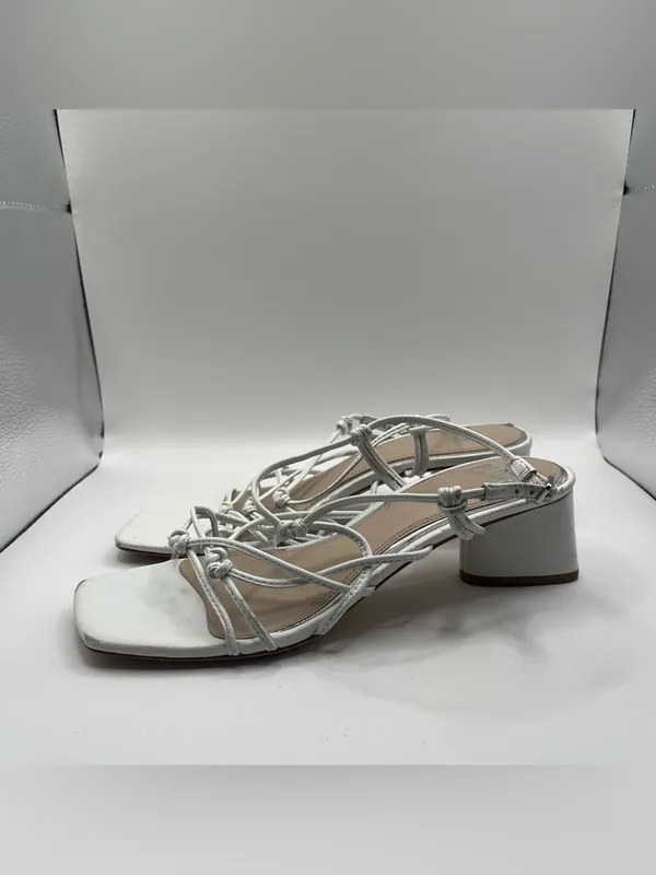 PAIGE Gianna Square Toe Strappy Block Heel Sandals size 7 white leather - Image 2