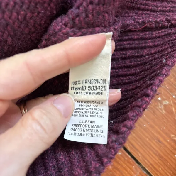 LL Bean Lambs Wool Knit Cardigan Sweater Zip Fair Isle Burgundy Small - Image 7