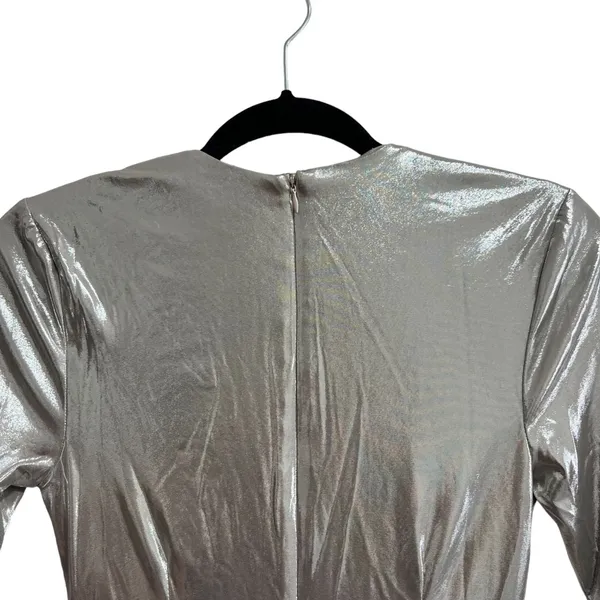 NEW NWT Gwen Long Sleeve Draped Neck Mini Dress In Silver Metallic - Image 6