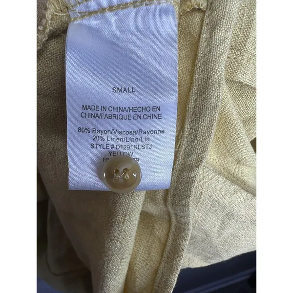 Thread + Supply Dress Womens Small Yellow Linen Sleeveless Shift Fringe Pockets - Image 4