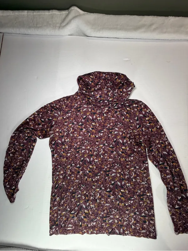 L.L. Bean Burgundy Floral Hooded Long Sleeve Top supima cotton - Image 2
