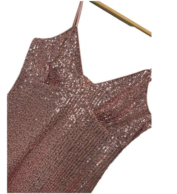 Lulus Party in Style Sequin Sleeveless Mini Lined V Neck Dress Light Pink XL - Image 7