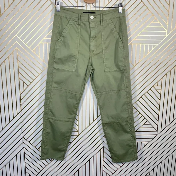 3x1 Simone Trouser Pants Cropped Side Slits Utility Chino Mid Rise Green 26‎ - Image 3