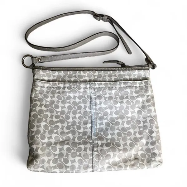 Coach Gray and White Crossbody Bag with Animal Print - Image 2