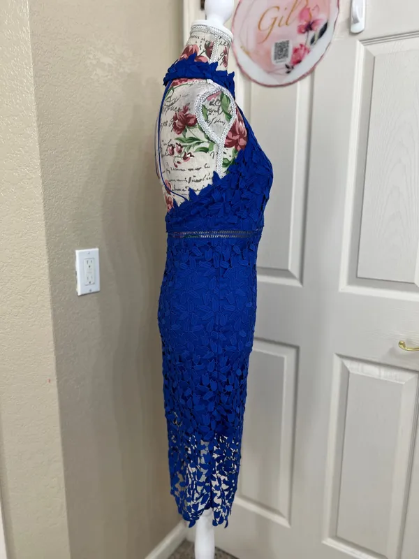 Bardot Gemma Cobalt Blue Lace Halter Midi Dress Size 6 - Image 3