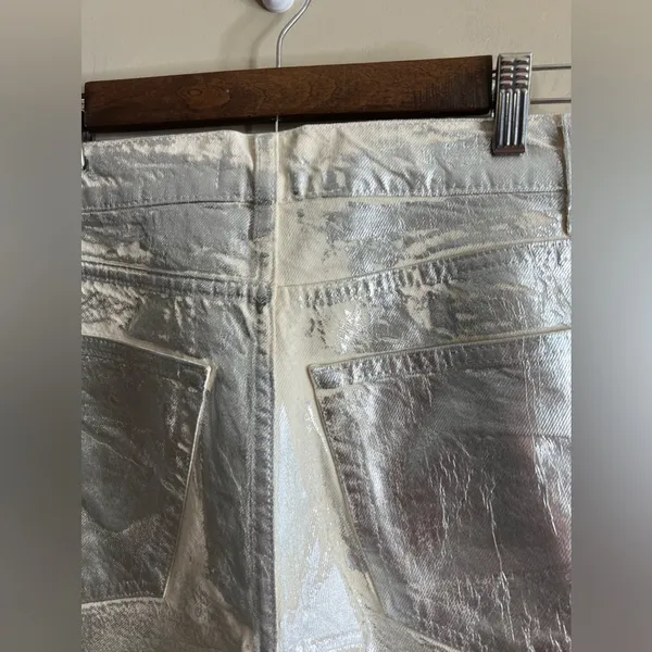 Zara silver metallic coated boyfriend fit straight leg jeans size 2 - Image 9