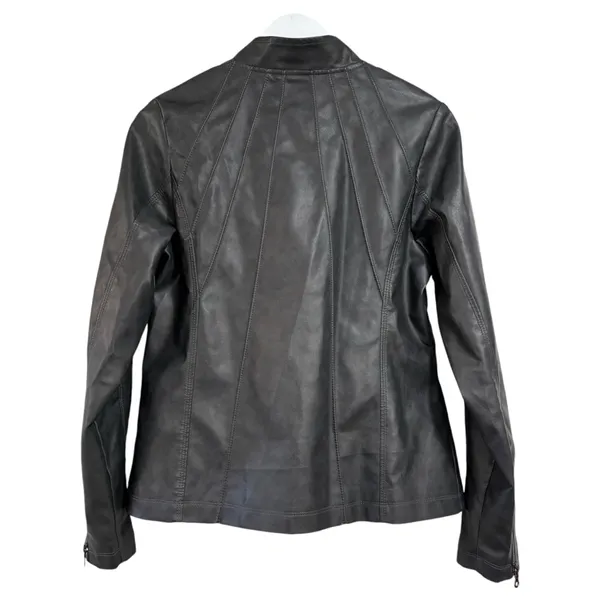 Tagoo Vegan Faux Leather Gray Biker Moto Zip Up Grunge Jacket NWT Large - Image 10