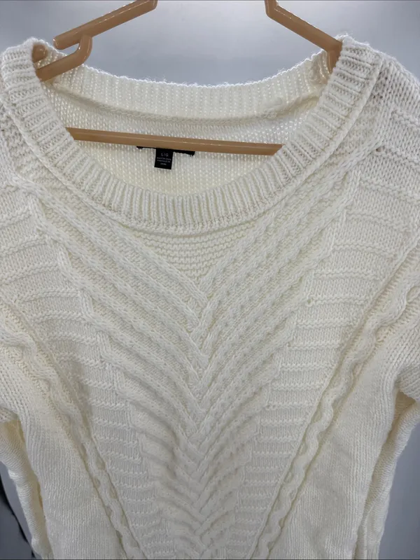American Eagle Outfitters Cream Crewneck cable Knit Sweater wool blend L winter - Image 6